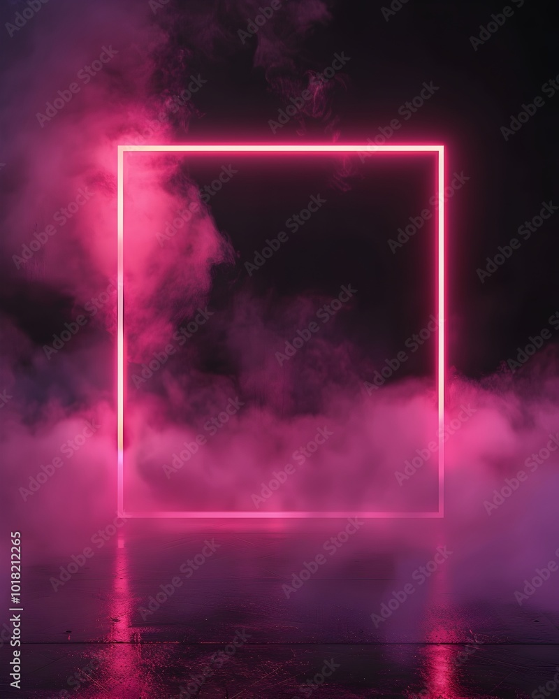 Poster glowing neon frame floating in sleek product display concept