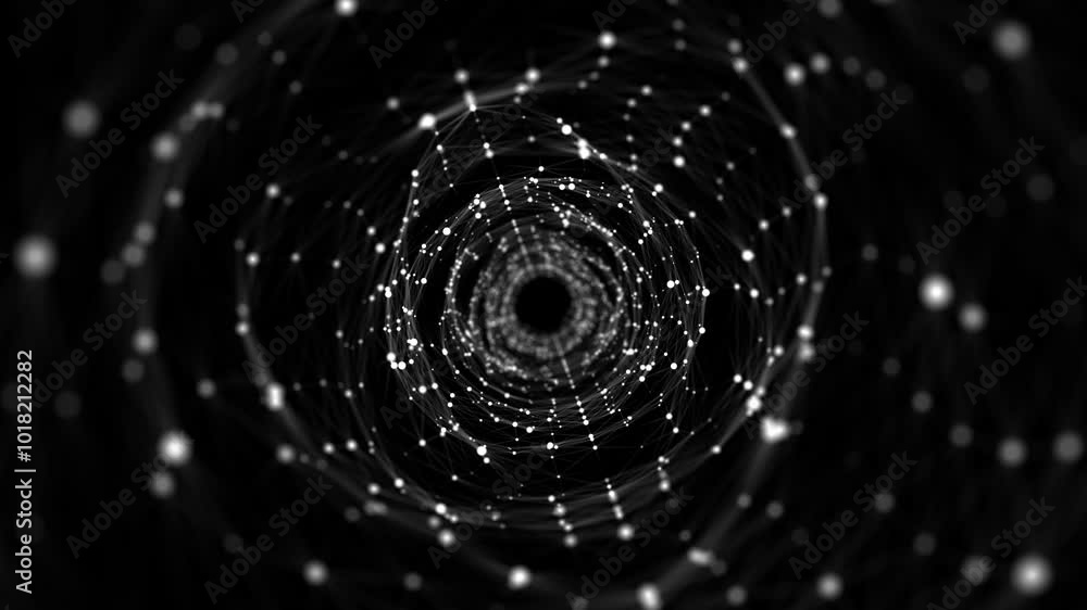 Poster technology wireframe circle tunnel on black background. futuristic 3d wormhole grid. big data visual