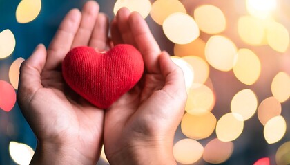 Fototapeta premium Hand hold a red heart with bokeh background, valentine concept
