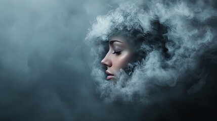 A person trapped in a dark, swirling cloud, symbolizing negative thoughts.