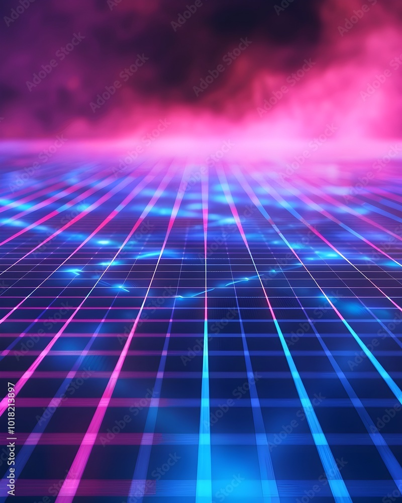 Poster vibrant neon grid pattern for futuristic tech backdrop and product displays