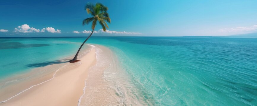 Serene Tropical Paradise A Breathtaking Seascape with Sandy Shores and Clear Blue Waters