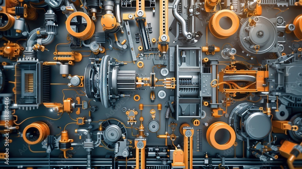 Aufkleber in a bustling factory, workers operate advanced machinery to manufacture essential car parts and com