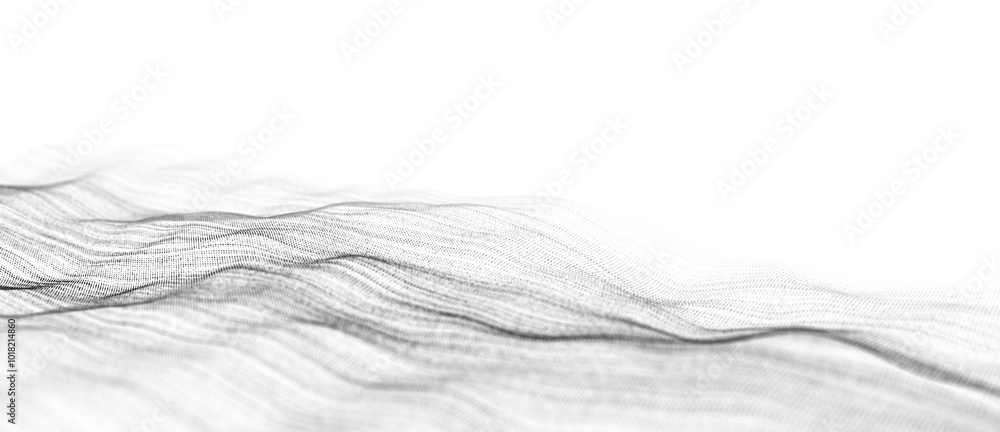 Poster digital dynamic wave of particles and lines. abstract white futuristic background. big data visualiz