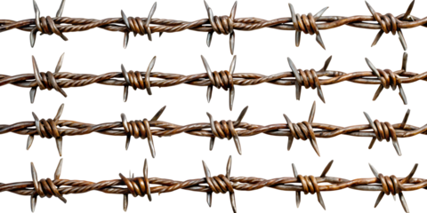 Set of barbed wires round highly detailed isolated on white background.AI GENERATED