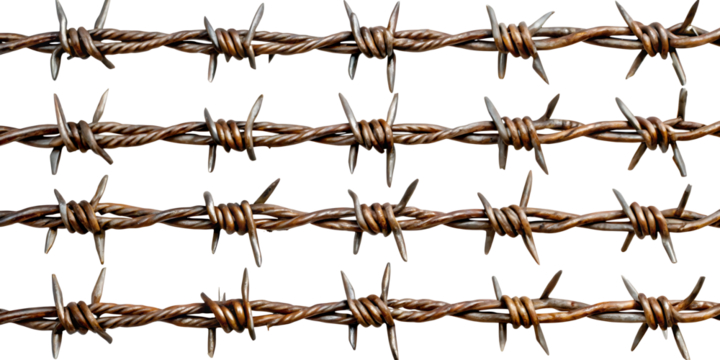 Set of barbed wires round highly detailed isolated on white background.AI GENERATED