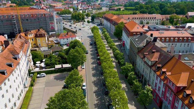4K Aerial Drone Video of the Landgericht Courthouse and Ansbach Residence in Downtown Ansbach, Germany