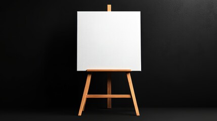 Blank Canvas on Wooden Easel Against Dark Background