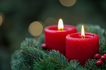 Merry christmas and new year holidays background. Blurred bokeh background with light bulbs and Christmas tree branches. Banner.
