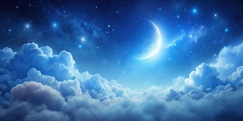 Minimalist night sky background with clouds for cosmetic products Point of View