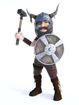 3D rendering of a combat ready cartoon viking.