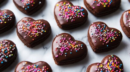 Heart-Shaped Chocolate Brownies Topped with Sprinkles