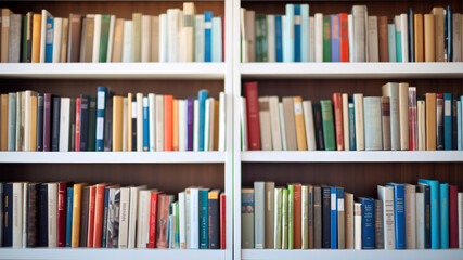 A Collection of Colorful School Books Neatly Arranged on a Wooden Desk in a Bright Classroom