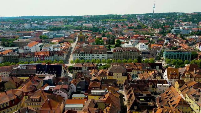 4K Aerial Drone Video of the Promenade Outside the Town Wall of Downtown Ansbach, Germany