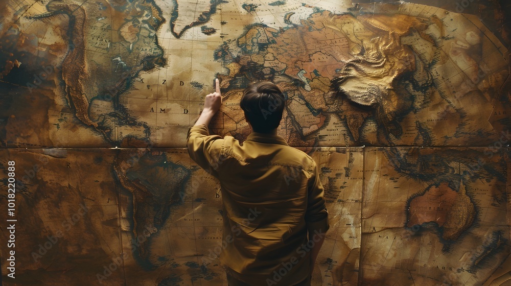 Poster exploring uncharted paths a pensive journey with an ancient map