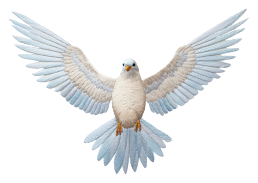 PNG  Dove in embroidery style animal flying white.