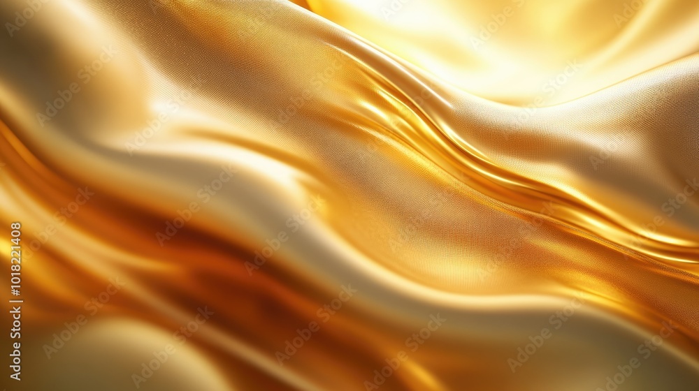 Poster abstract golden waves flowing in smooth curves, forming a glowing background with light and shadow e