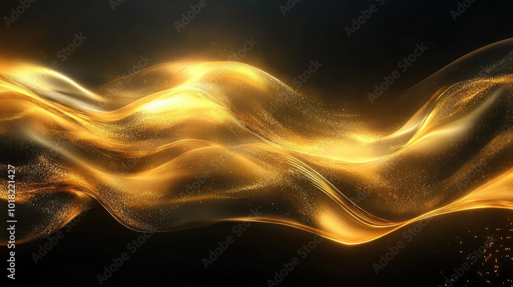 Poster abstract golden waves flowing smoothly across a dark background, creating a sense of movement and el