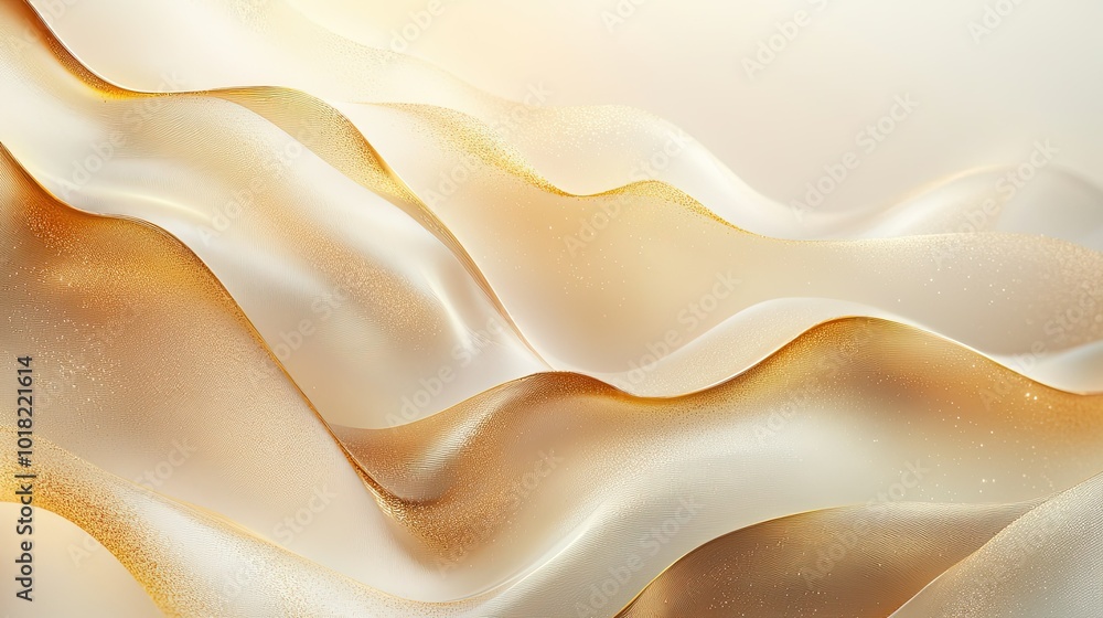 Poster abstract golden waves flowing smoothly across a shimmering surface, with soft light and gradients cr