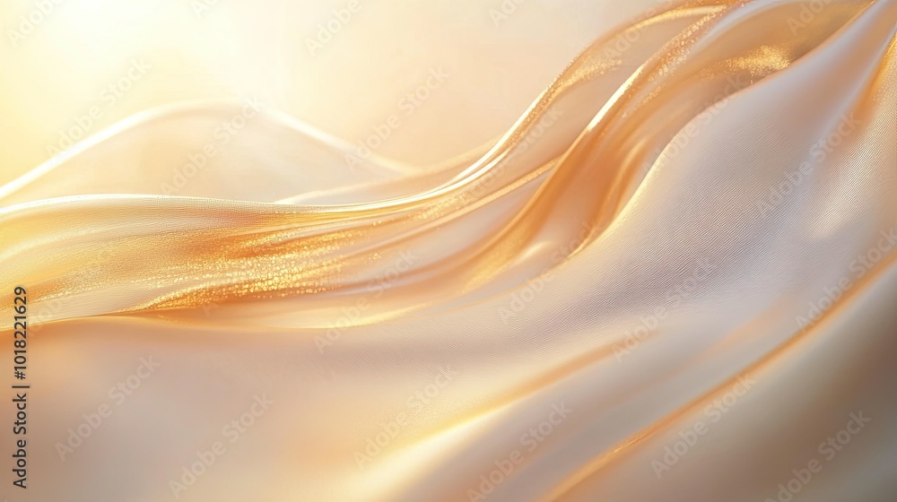 Poster abstract golden waves flowing smoothly across a shimmering surface, with soft light and gradients cr