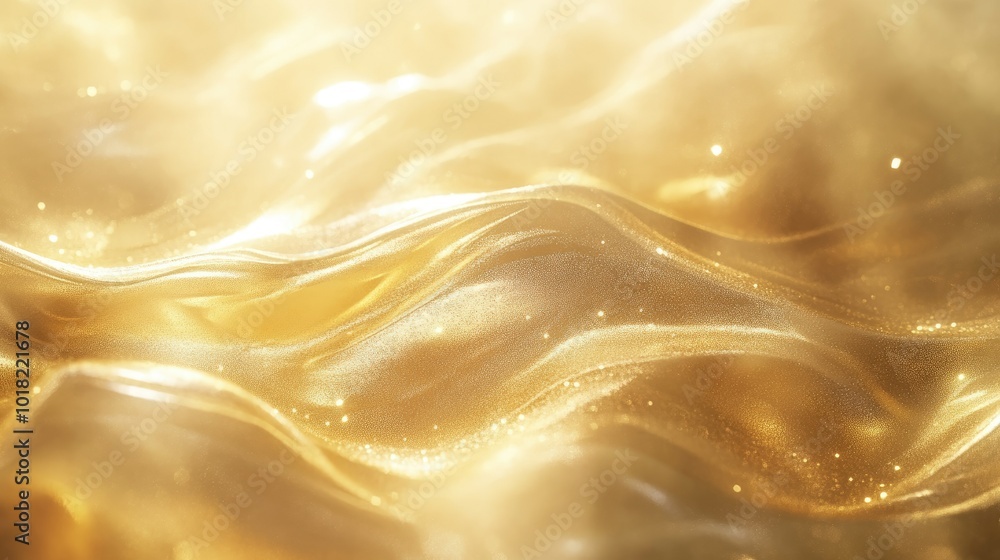 Poster abstract golden waves flowing smoothly across a shimmering surface, with soft light and gradients cr
