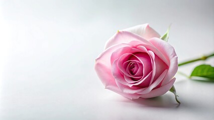 Fototapeta premium Minimalist pink rose isolated on white background with soft focus