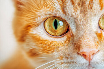 Close-up of an alert ginger cat with intense green eyes for pet themed designs - Powered by Adobe