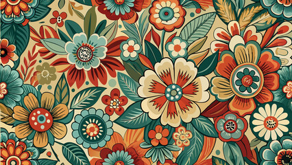 Vintage Floral Pattern with Vibrant Colors on a Retro Background