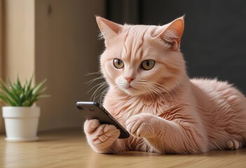 Cat is playing with the phone background