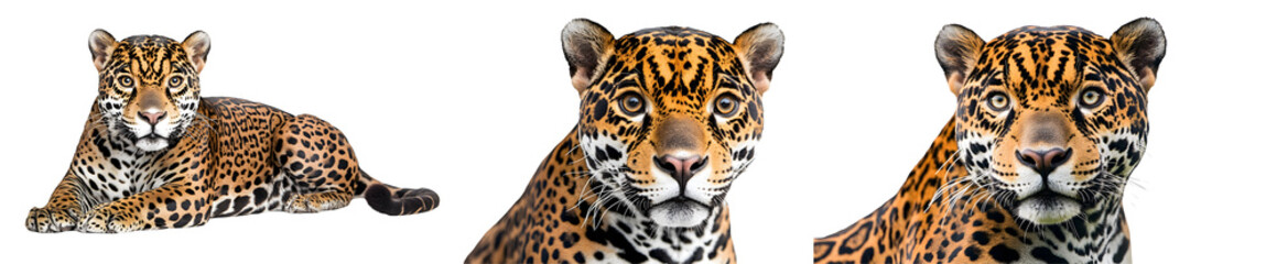 Obraz premium Jaguar with sleek fur and piercing eyes, showcasing their striking features and intricate patterns in a natural pose.