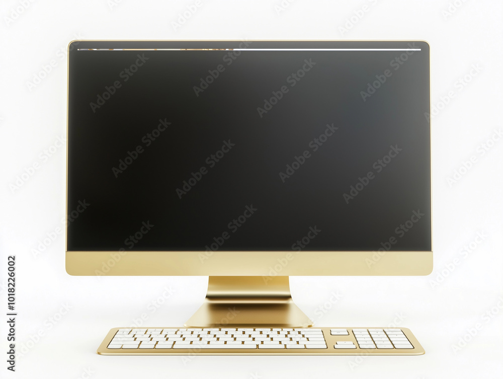 Poster posh lux gold desktop blank black computer screen mockup marble background glamorous pc workspace te