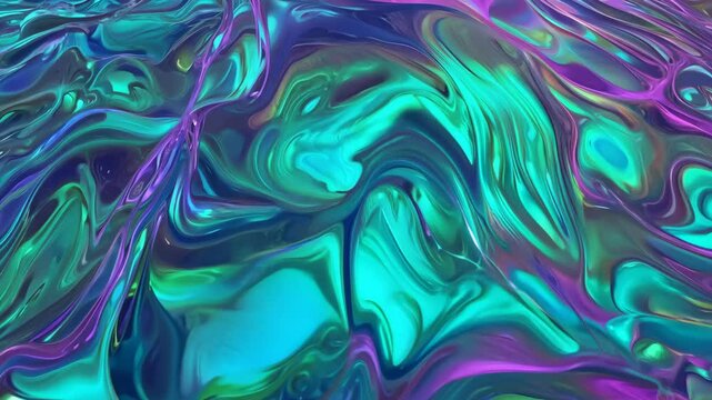 Mesmerizing abstract liquid metal animation with vibrant acid colors morphing seamlessly, embodying web punk and Y2K aesthetics for futuristic digital art projects, vaporwave music videos