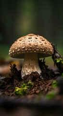 Fototapeta premium Macro shot of an edible mushroom, boletus in the forest, food