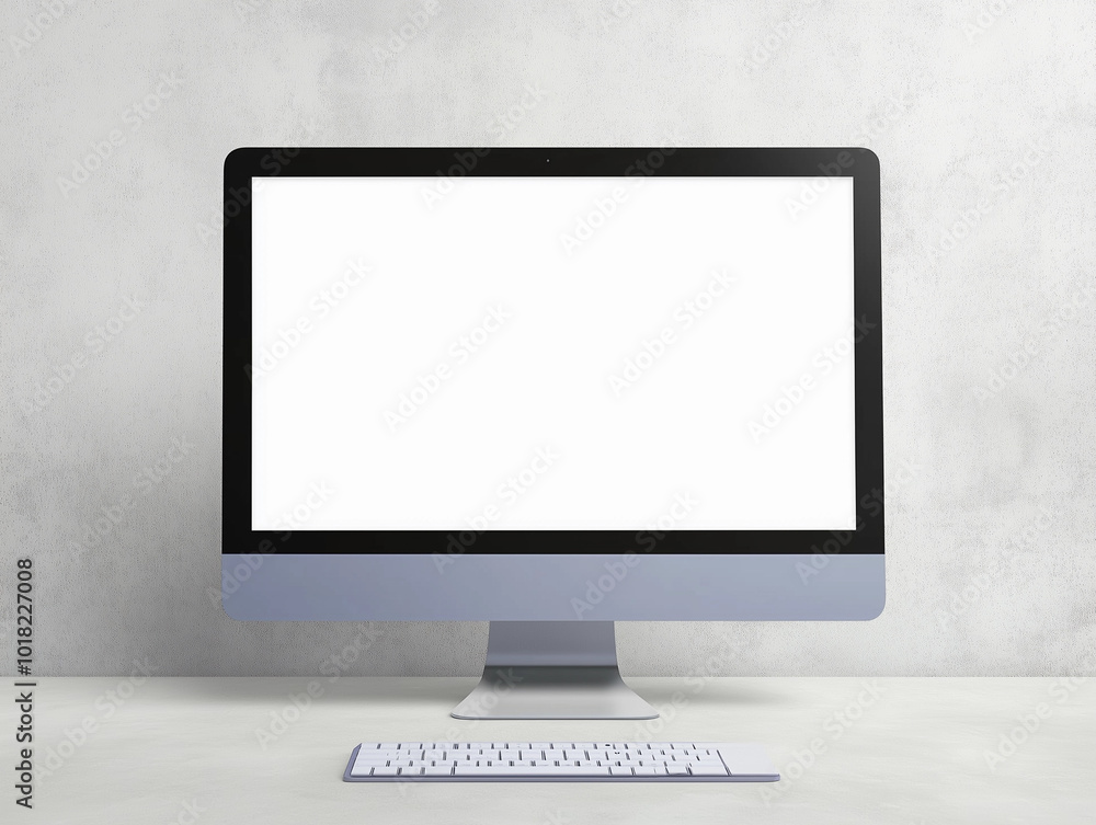 Poster posh silver computer desktop monitor screen blank white pc background minimalist workspace clean tec