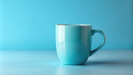 Minimalist round ceramic mug in sky blue color