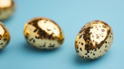 Fototapeta premium Elegant decorative easter eggs on light blue background for festive designs