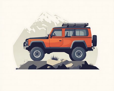 orange off-road vehicle on mountain background clip art preview