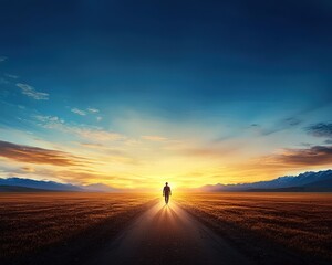 A person walking towards a glowing horizon, symbolizing moving forward with positivity.
