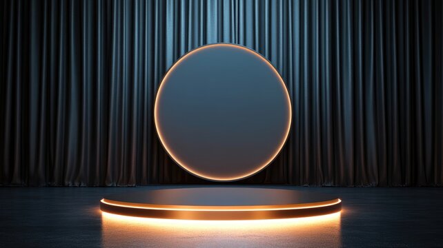Illuminated Circular Platform with Backdrop of Draped Curtains