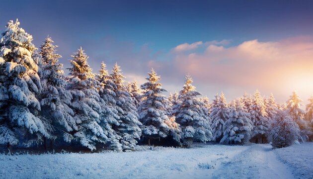 A tranquil scene of a snow-covered forest, inviting you to embrace the peace and serenity of winter