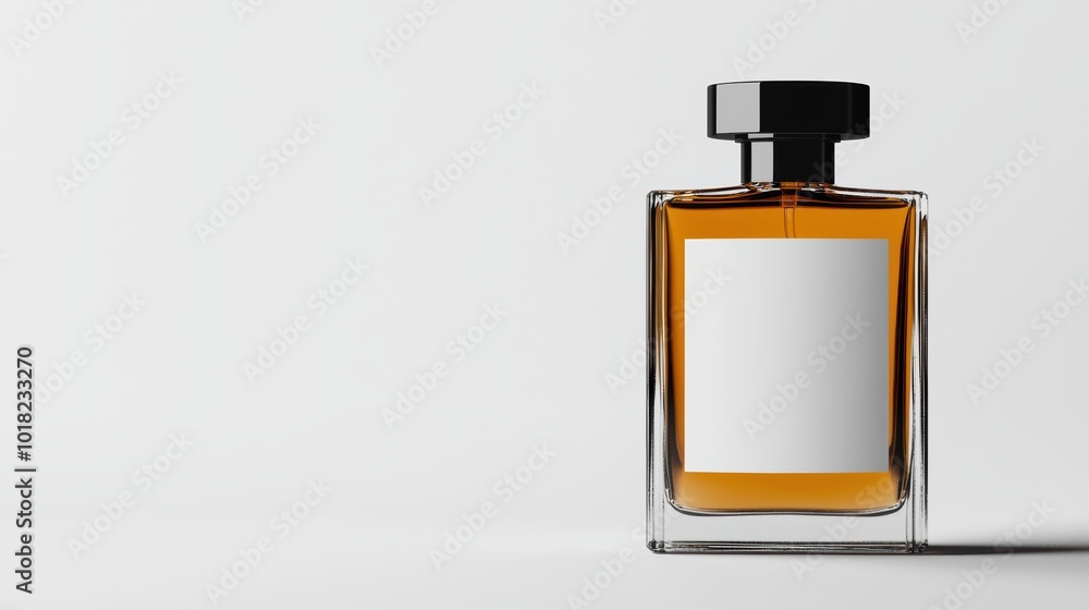 Poster clean bottle with blank label on simple background