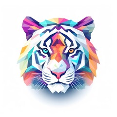 Obraz premium Colorful Gradient Tiger on White Background, Illustration. Modern Abstract Animal Artwork