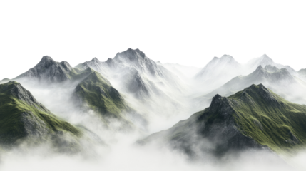 landscape mountains in fog transparent background