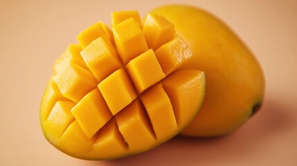 Fresh tropical mango on pastel background for culinary and seasonal projects
