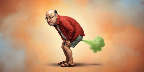 Old Man Farting a Green Cloud Mist, Gross Breaking Wind Flatulence, Toot Passing Gas