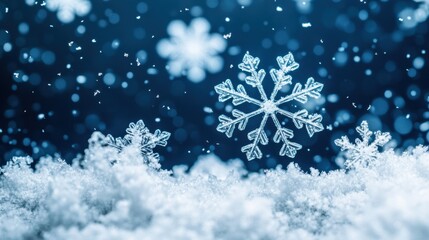 Sparkling Snowflake Close-up with Winter Snowfall
