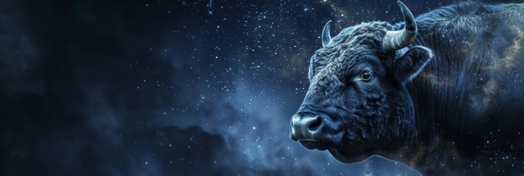 Taurus Zodiac Sign, Horoscope Symbol, Magic Astrology Bull, Taurus in Fantastic Night Sky
