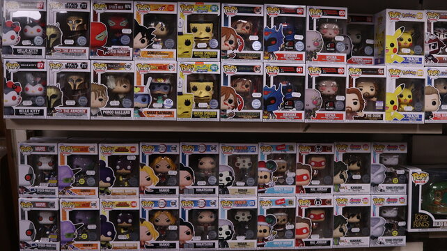 CARDIFF, MID GLAMORGAN, WALES UK - OCTOBER 3, 2024: FUNKO POP TOYS ON DISPLAY