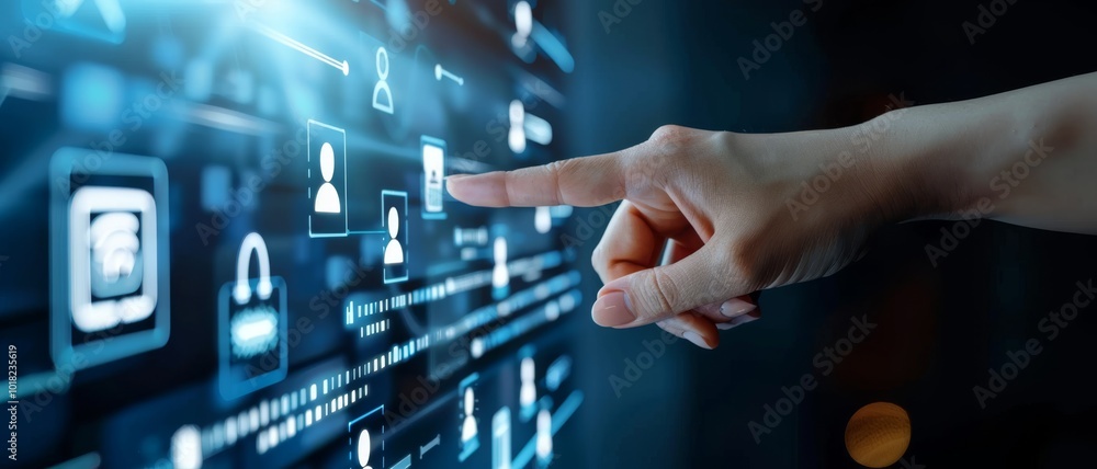 Poster user interacting with digital interface for data management