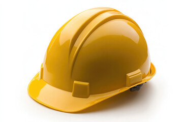 Fototapeta premium A yellow hard hat with a black band sits on a white background